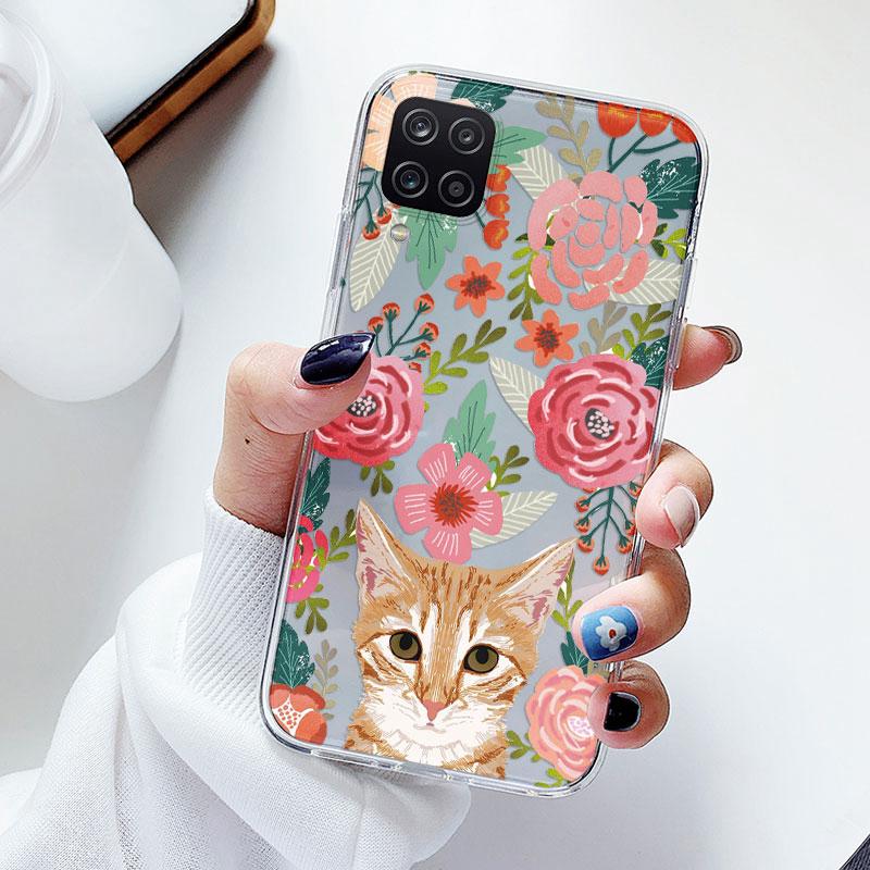 Чехол для телефона Samsung A12 M12 F12 Цветочный силиконовый чехол для Samsung Galaxy A12 5G Fundas Coque Прозрачный мягкий Capas Цветок ТПУ