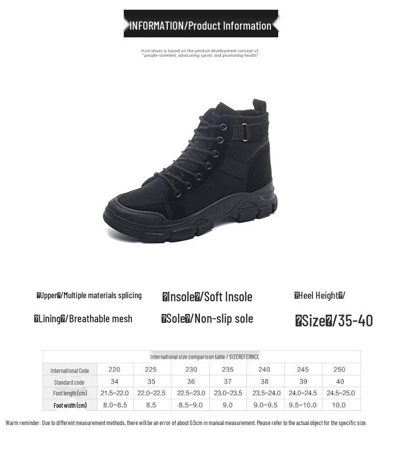 Трендовые женские парусиновые ботинки-платформы в стиле рыцарских ботинок на весну 2024 года - Универсальный корейский кампусный стиль