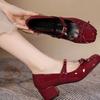 Модная женская обувь на распродаже 2025 Новые женские туфли на высоком каблуке с круглым носком и бантом, туфли-лодочки для платья, женские туфли на среднем каблуке с кристаллами и ремешком с пряжкой