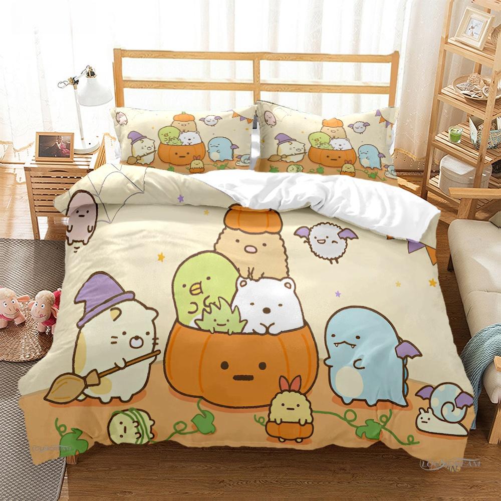 Мультяшный аниме Sumikko Gurashi Милый Пододеяльник Забавный Кавайный Постельный Комплект Мягкий Чехол для Одеяла и Наволочка Односпальный_Двуспальный_Королевский_Кинг