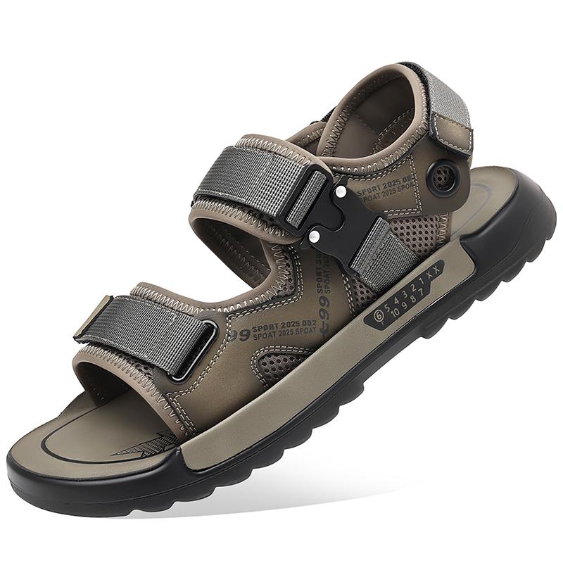 Модные мужские повседневные кожаные спортивные шлепанцы, мужские мягкие нескользящие сандалии для пляжа, повседневной носки, полузакрытые, удобные, легкие мужские тапочки