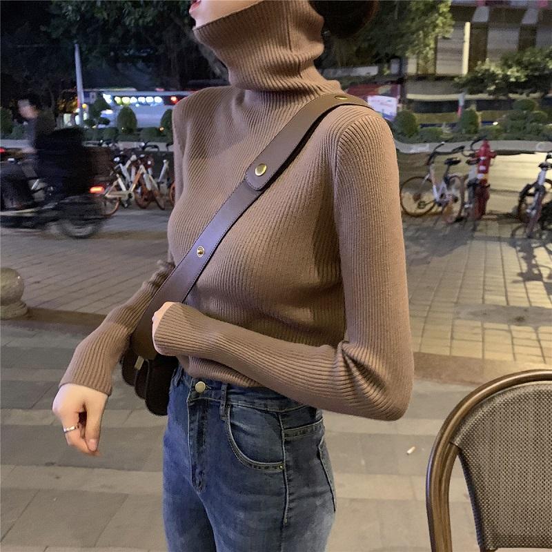 Autumn and Winter Women's High Neck Long-sleeved Knitted Sweater Tight-fitting Lining Pullover Sweater Bottoming Shirt