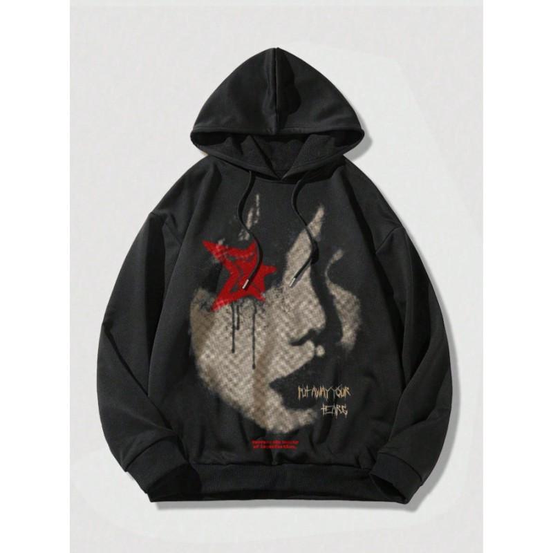 Y2K Streetwear Oversized Hooded Sweatshirt With Letter Print Unisex Loose Fit Pullover Urban Casual Wear