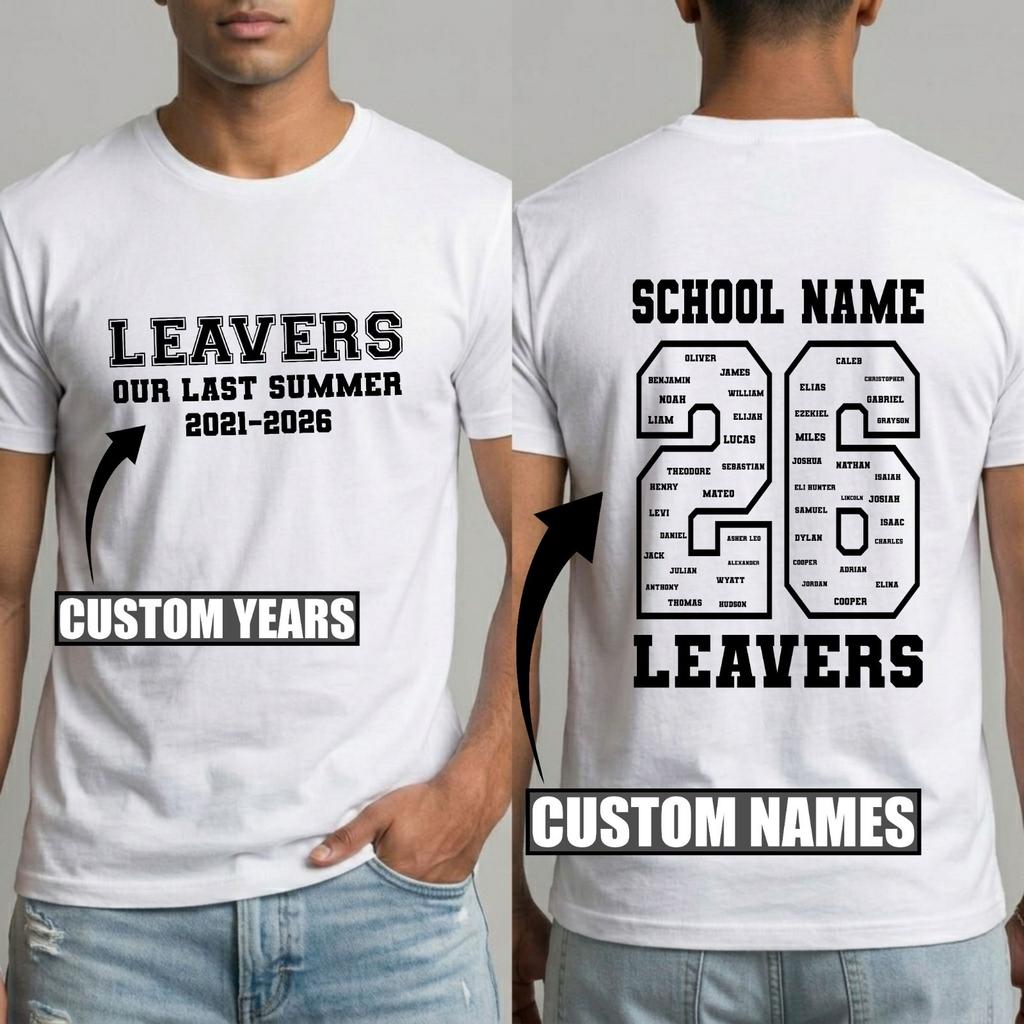 Personalised Leavers 2026 T-Shirt Custom Year School & Names Graduation Gift Top
