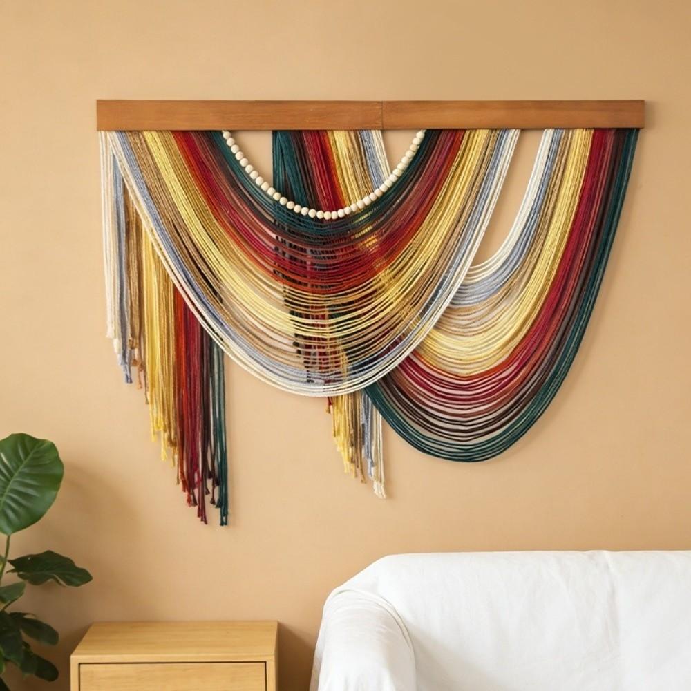 Wall Art Bohemian Wall Decor Wooden Macrame Wall Hanging Handmade Tassel Tapestry Household