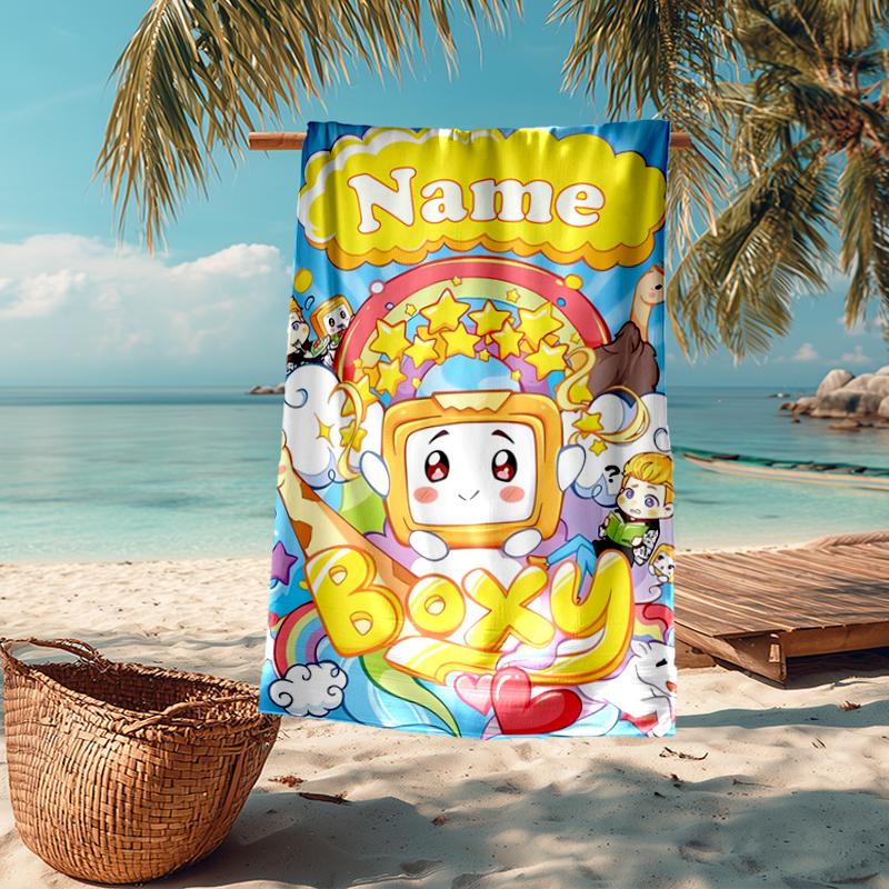Custom Name Ultra-Soft Beach Towel with LankyBox Theme,Ideal for Pool - Camping, Diving - Perfect Travel Essential, Vibrant Beach Towel.