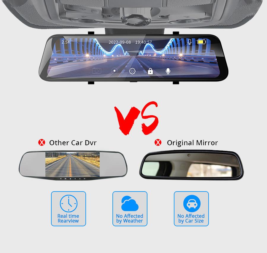 E-ACE 2K Stream Media Dash Camera Mirror 12'' Автомобильный видеорегистратор 1440P WiFi Видеорегистратор Поддержка GPS 1080P Камера заднего вида Ночное видение