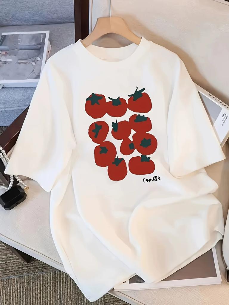 Cute Tomato Graphic T Shirt Unisex Summer Casual Short Sleeve Crew Neck Loose Tee Vegetable Print Harajuku Kawaii Aesthetic Top