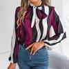 Fashion Women Long Sleeve Blouse Stripe Print Bow Collar Shirt Spring Autumn Top Temperament