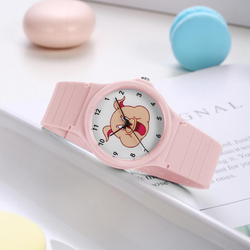Cartoon Pink Pig Head Piglet Watch Movie Student Waterproof Silicone Quartz Watch