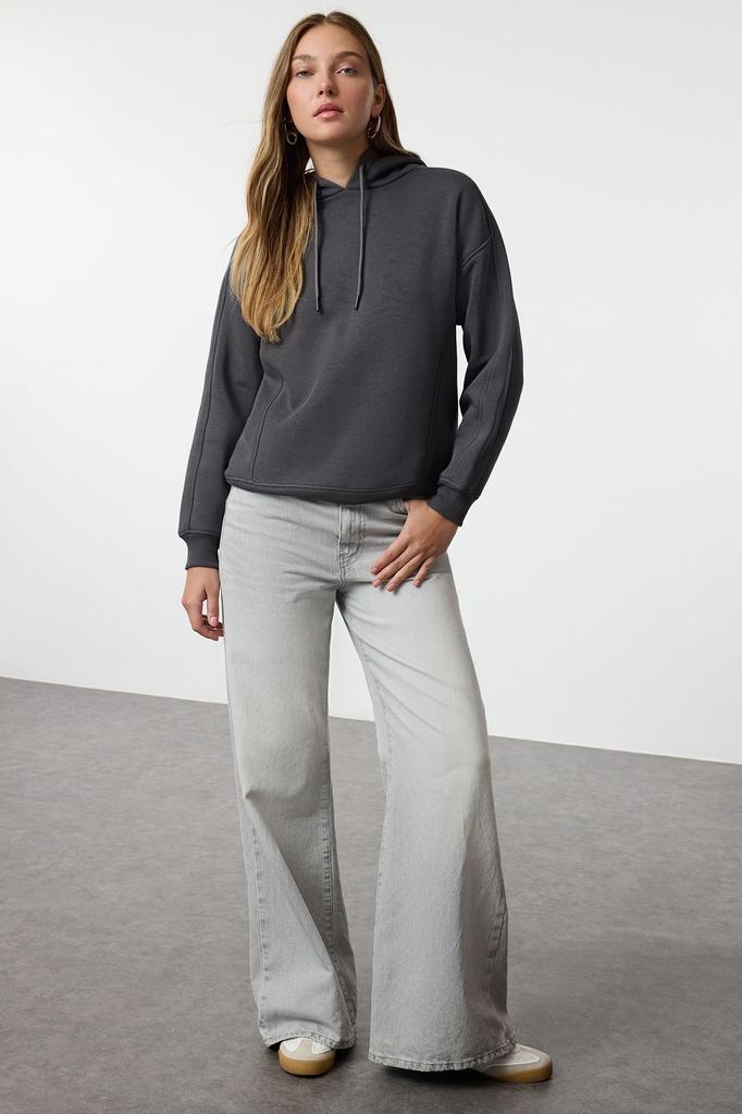 Women's Fashionable Stylish Sweatshirt Stone Oversize Thick Fleece Hooded Knitted Sweatshirt