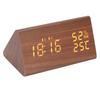 LED Digital Alarm Clock Multipurpose Wooden Clock with Voice Control Humidity Temperature Week Time Display Brown Wood