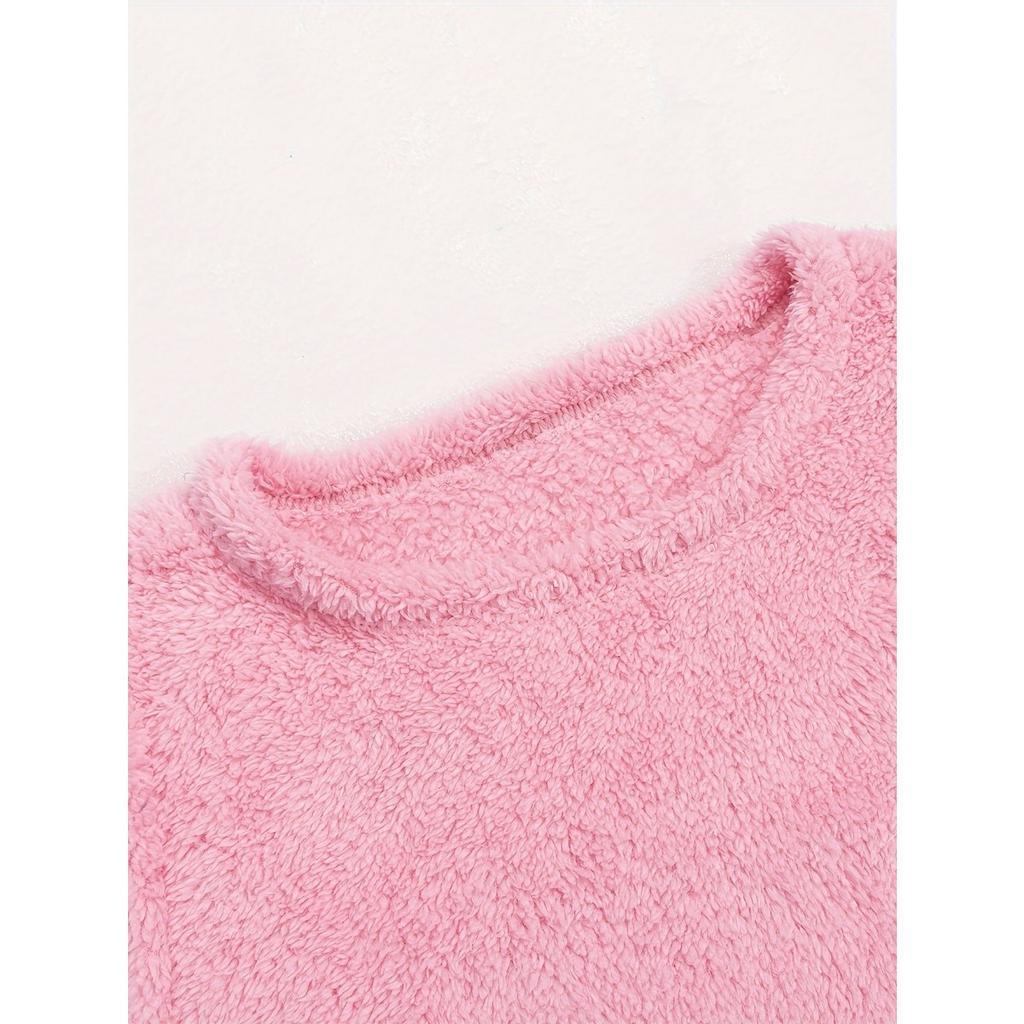 Women's Velvet Sleeping Dress - Comfortable Winter Home Robe with Pocket, Round Neck Solid Color Machine Washable Casual Wear, Soft Knitted Indoor