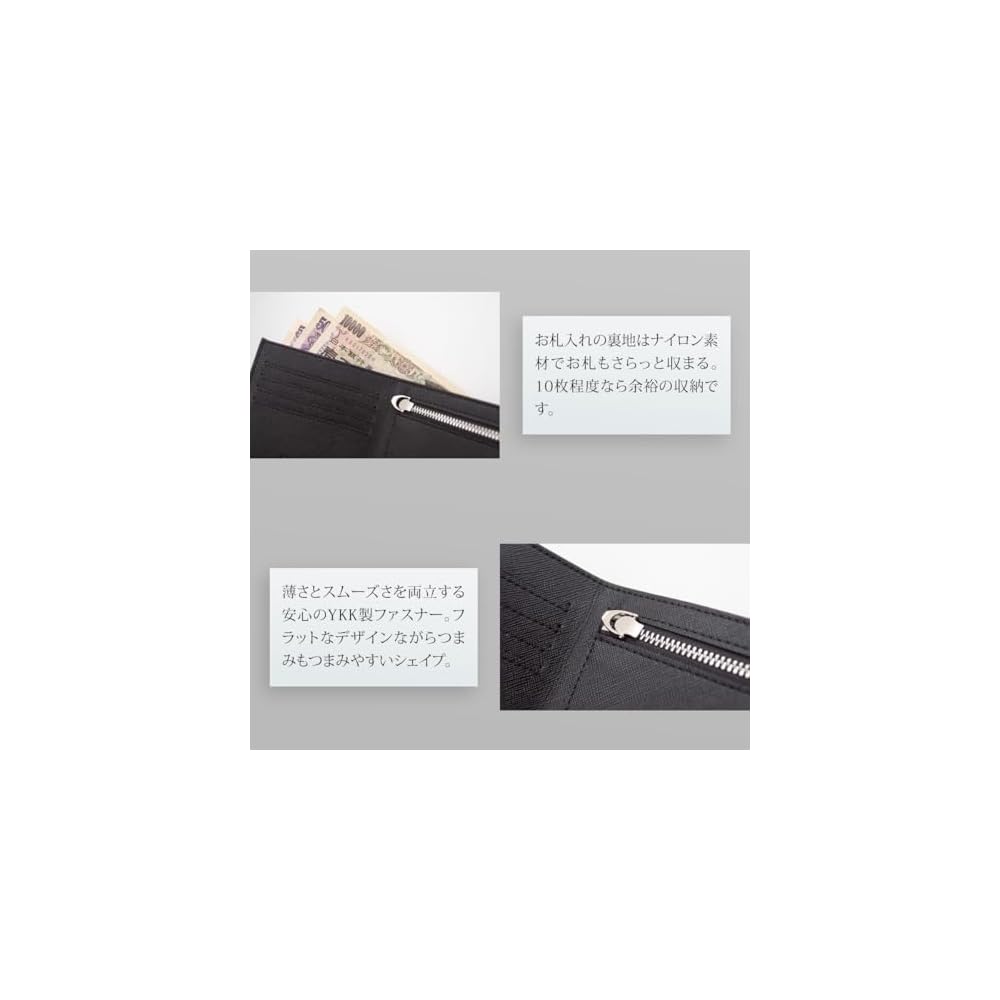 Dom Teporna Ultra-Thin Bi-fold Wallet for Men, Slim Cowhide Leather, YKK Zipper, Simple Design,