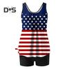 2 шт./компл. женский танкини комплект с принтом в виде американского Дня независимости жилет однотонные шорты для плавания комплект купальники