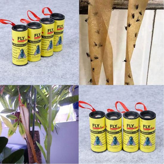 4 Rolls Insect Bug Glue Paper Killer Fly Catcher Trap Ribbon Strip Sticky Tape