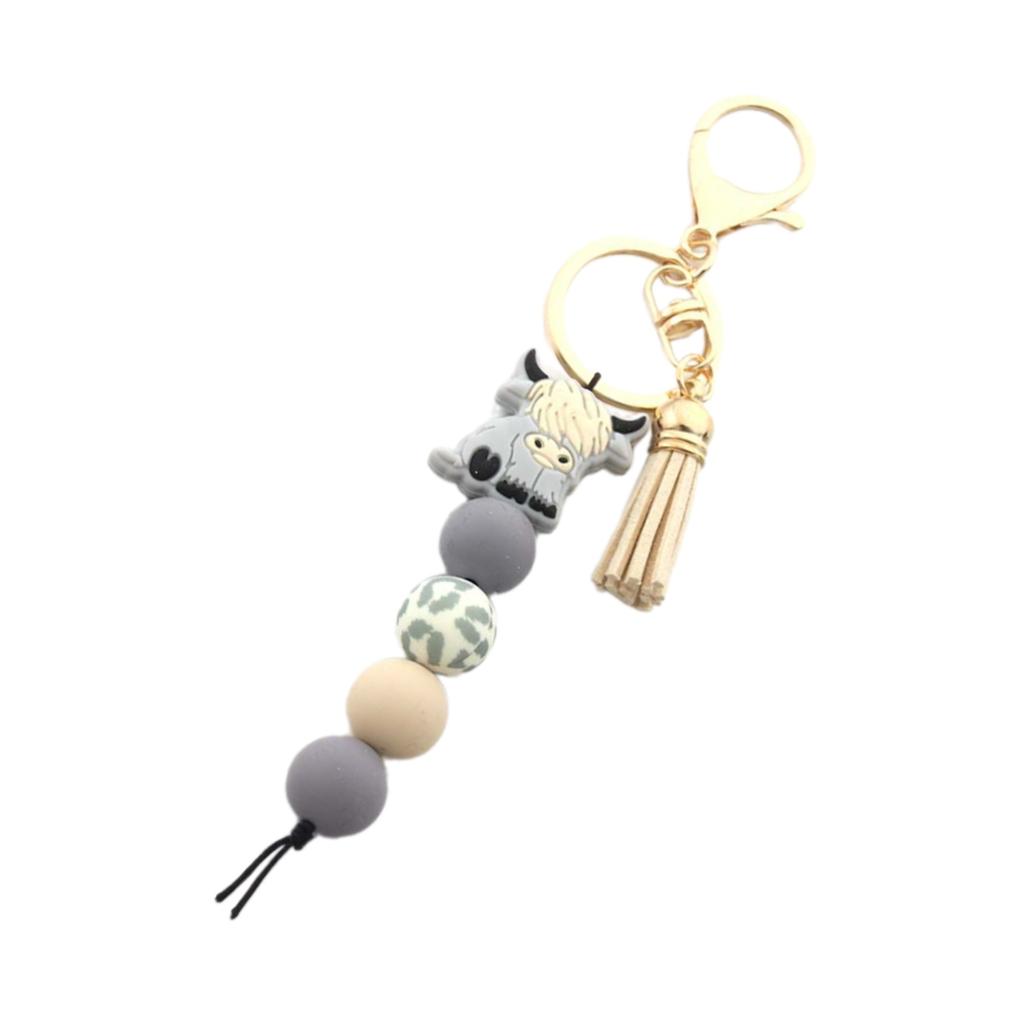 Брелок с подвеской в виде коровы Хайленд, мягкий силиконовый брелок с бусинами и цветными кисточками, аксессуары для женщин и мужчин