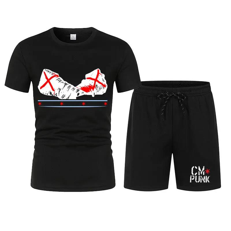 Мужская черная футболка Return of CM Punk, шорты, комплект, летние мужские костюмы с коротким рукавом, новые модные комплекты одежды 2024 года