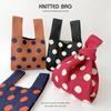 Color Contrast Polka Dot Knitted Shoulder Handbag Hand Bag Large Capacity Tote Bag Woman