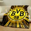 Yellow circular logo with "BVB 09" text, surrounded by radial light streaks. for all seasons blanket lunch break throw gift