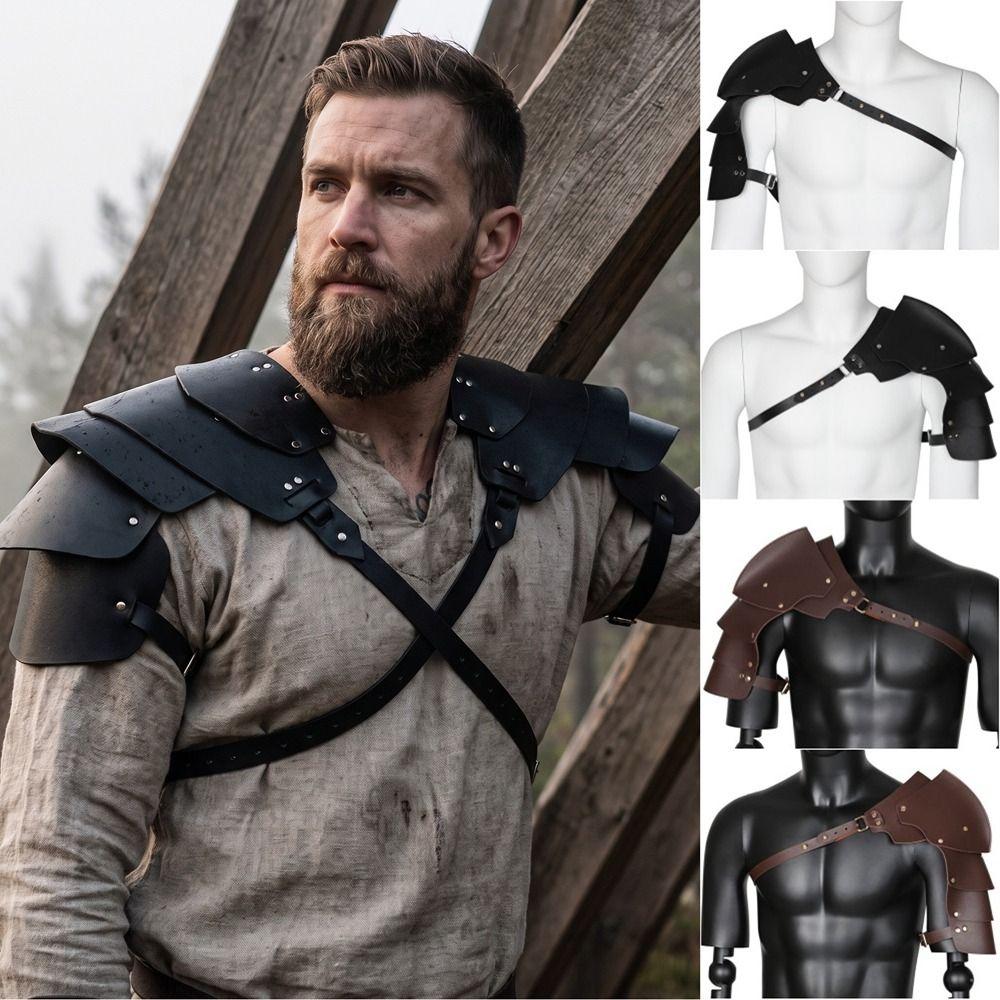 Cloak Leather Harness Black PU Leather Pu Shoulder Armor Medieval Viking Guards Medieval Cosplay