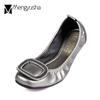 Brand Square Crystal Buckle Shoes Ladies Foldable Flats Elastic Pocket Shoes Woman Roll-Up Moccasins Luxury Ballet Loafers 2024