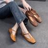 Retro Square Toe French Flat Shoes T-band Comfortable Genuine Leather Versatile Women's Shoes