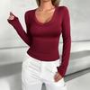 Повседневная Baita однотонная футболка-майка с длинным рукавом, женский топ с V-образным вырезом, приталенный