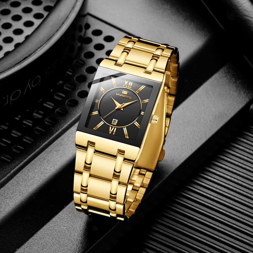 VA VA VOOM Men Watches Fashion Top Brand Luxury White Square Waterproof Quartz Wristwatch Stainless Steel Date Clock Mens Casual Business Watch