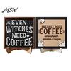 Solid Wood Festive Plaque Halloween Wooden Coffee Photo Frame, Retro Distressed Sign for Witch Decor Countertop Decor, Rustic Autumn Holiday Ornament