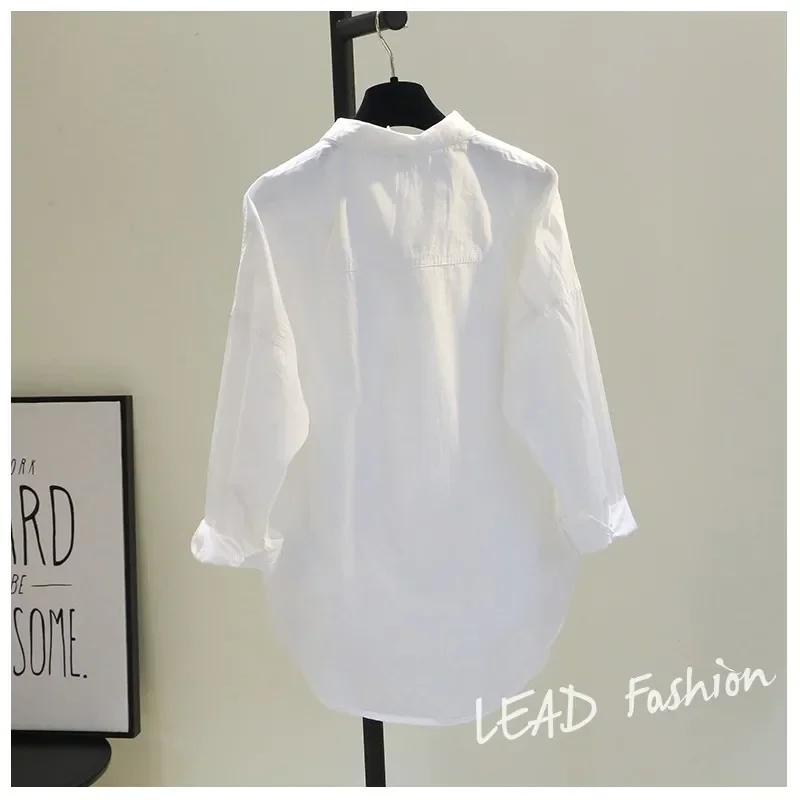 2025 Korean Fashion White Women's Shirt New Spring Long Sleeve Blouses Simple Shirts Buttons Office Lady Tops 12616