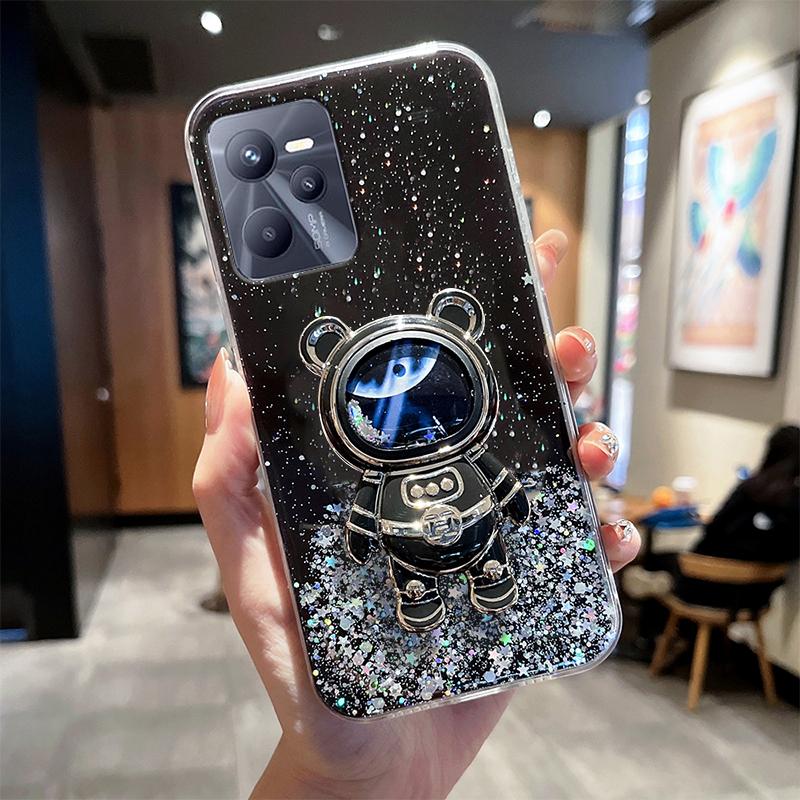 Чехол-подставка с астронавтом Quicksand для Realme 9 Pro Plus 9 4G 8 8i для Realme 9 5G 7 7i 9i 8 Pro, блестящий прозрачный звездный чехол