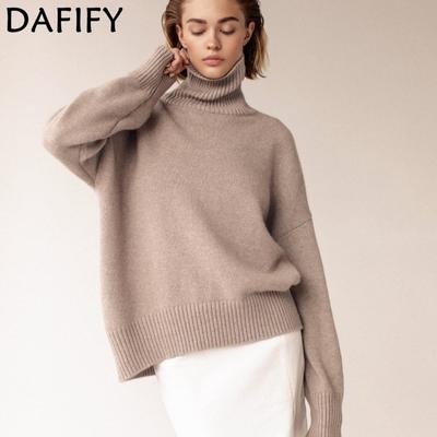 Женская мода повседневная осень-зима однотонный принт длинный рукав высокий ворот свитера