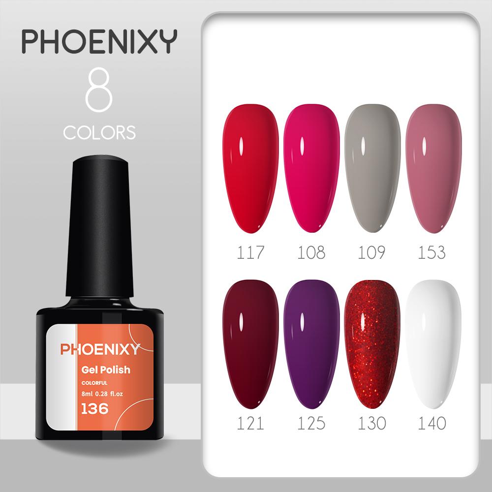 Набор лаков для ногтей PHOENIXY, 4/6/8/10 шт., гибридный полупостоянный светодиодный гель-лак для замачивания, все для маникюра, набор лаков для ногтей