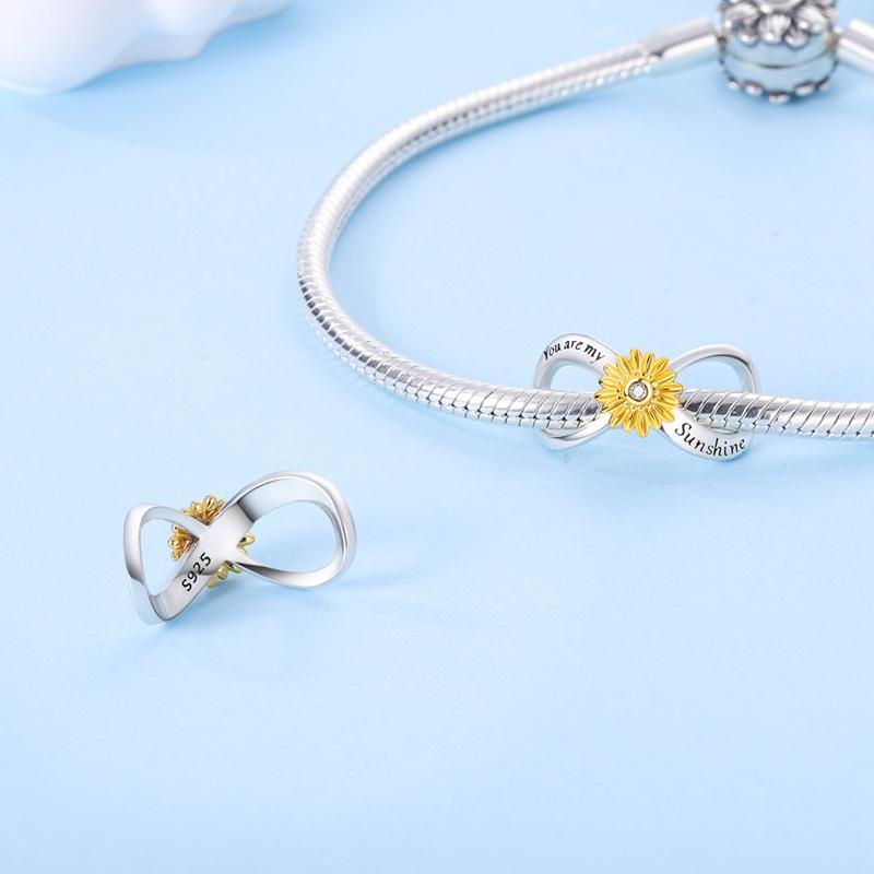 Copper Eternal Symbols Charms Beads Forever Love Sunflower Feather Dangle Fit Original Bangle Bracelet Diy Jewelry