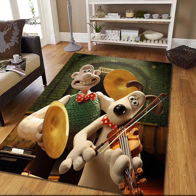 Wallace and Gromit Flannel Pattern Square Carpet,Area Rug,Carpet Rug for Living Room Bedroom Sofa Playroom Decor,Non-slip Floor Mat