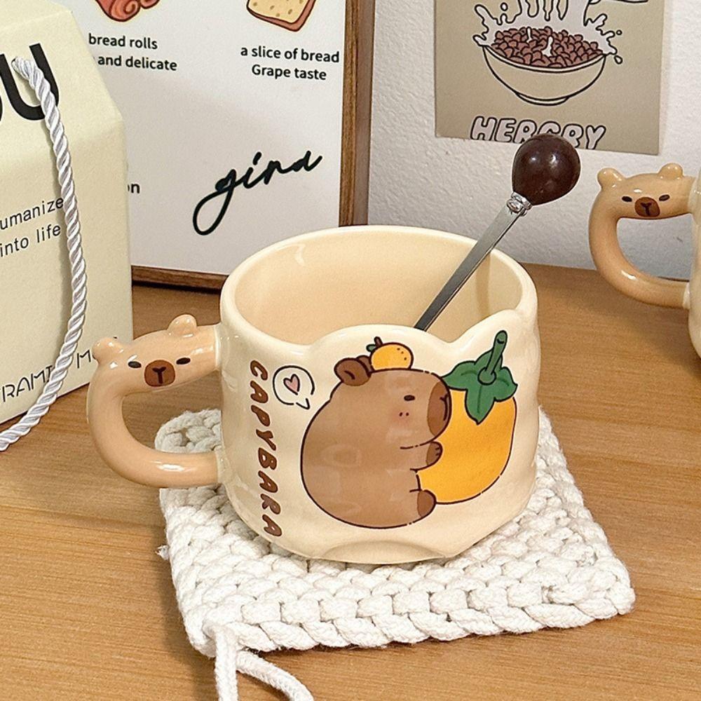 Comfortable Grip Cute Ceramic Coffee Cup Stackable Capybara Themed Drinkware  Office