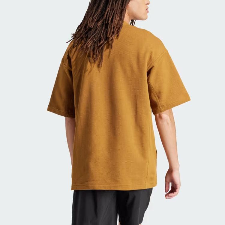 Adidas Бейсбольная рубашка Lounge Piqué Terry, простая, повседневная, с фирменным принтом, V-образным вырезом, коротким рукавом, мужские рубашки, желтые IS1608