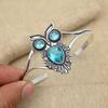 Blue Topaz Gemstone 925 Silver Bracelet Handmade Owl Design Charming Cuff For Women
