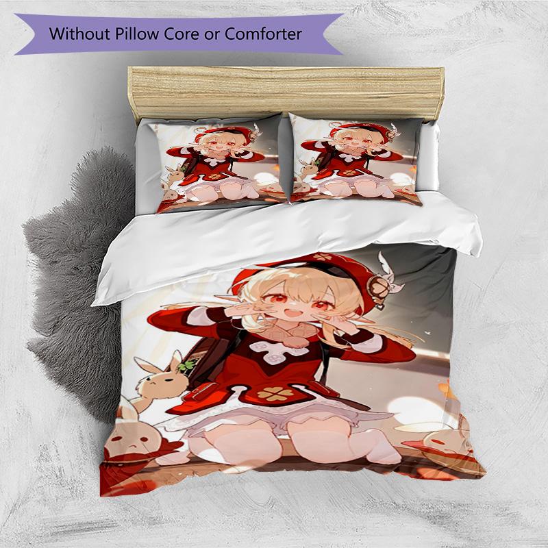 3pcs Duvet Cover Set (1*Duvet Cover + 2*Pillowcase, Without Core), Genshin Impact Print Bedding Set, Bedroom Decor, All‑Season, Birthday Gift