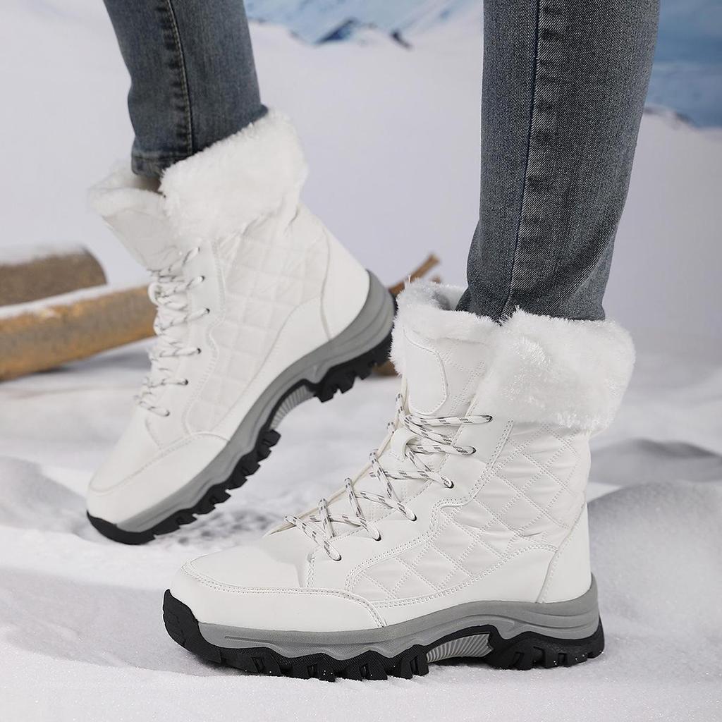 Женские зимние сапоги Plus Snow Boots Casual Suede Medium Warm High Top Cotton Shoes Large Antislips Solid Color Strap Up Rope
