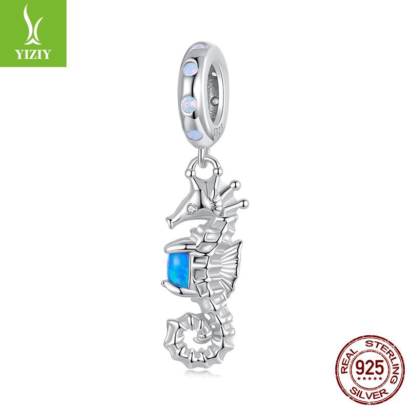 Подвеска Морской конёк из серебра S925, DIY браслет, бусина-шарм, серебряная бусина 925 пробы, аксессуары для ювелирных изделий