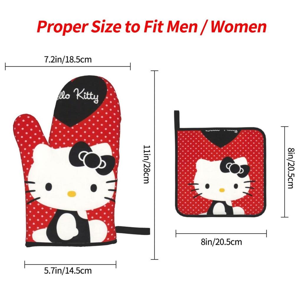 Hello Kitty Pot Stylish and Cute Oven Kitchen Can Be Used On Both Left and Right Set Heat-Resistant Holders/Oven Mitts, Mitts, Anti-Slip, Anti-Burn,