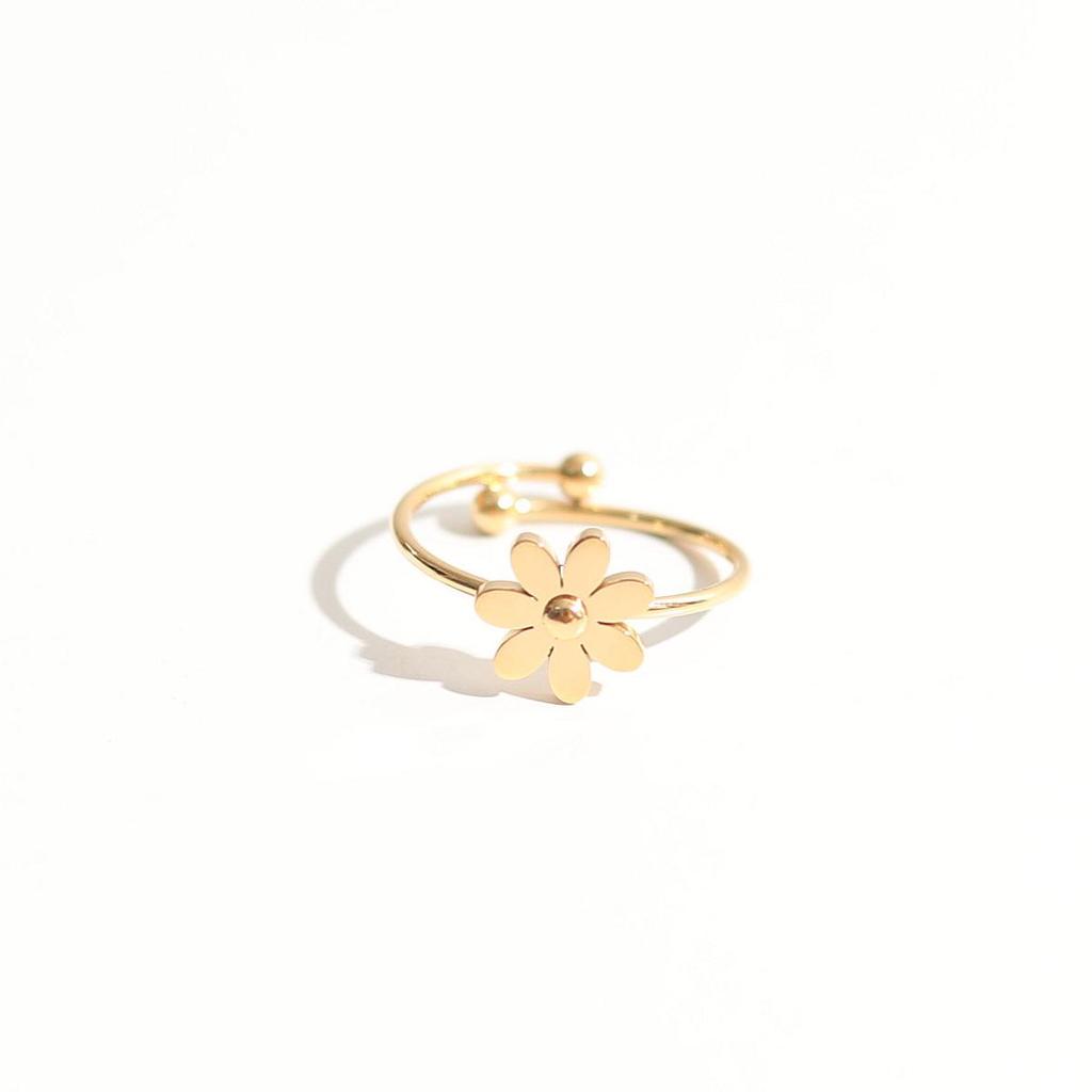 Французский нишевый дизайн Кольцо из титановой стали с маленькой ромашкой, регулируемое, для женщин - Холодная мода, украшения в стиле мори