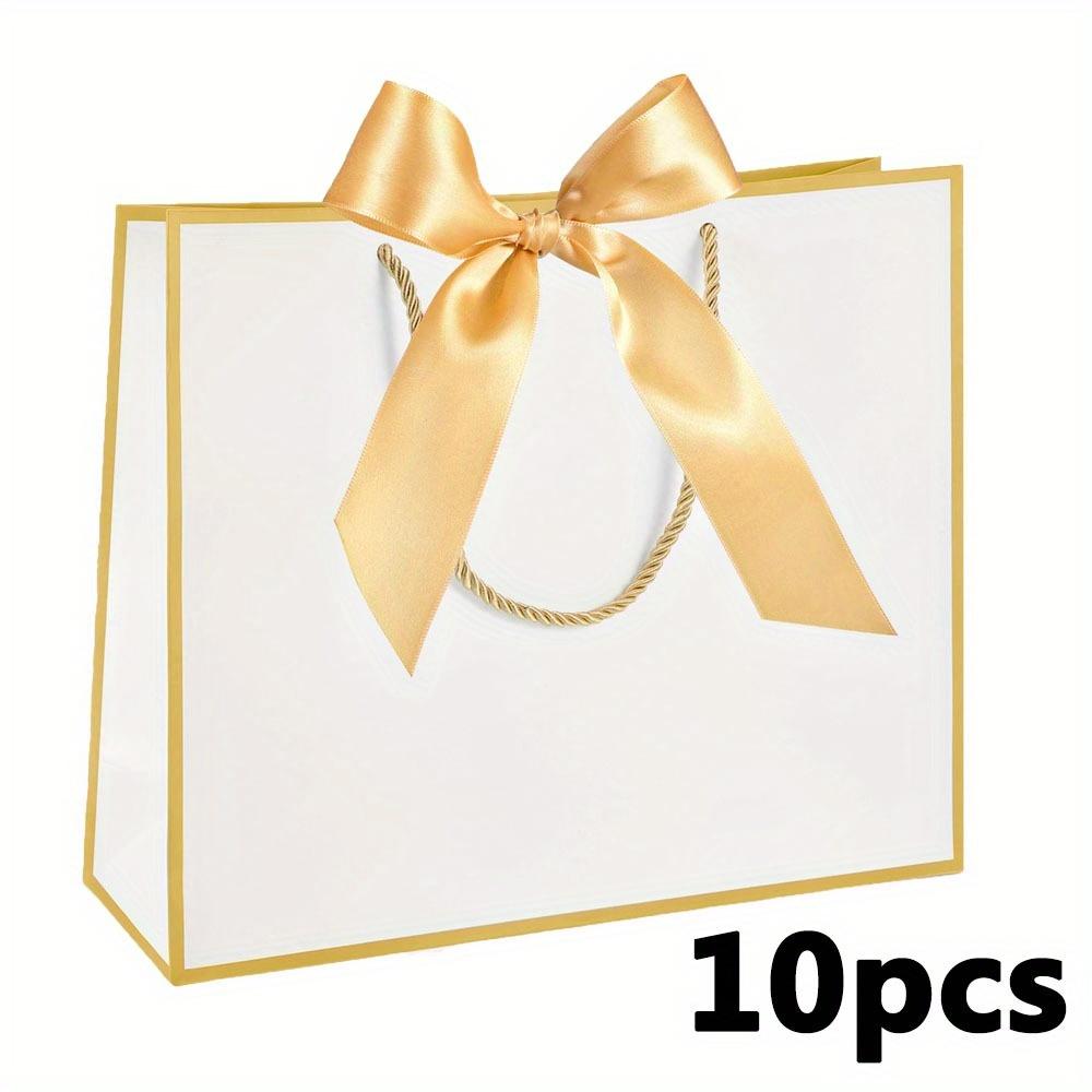 10pcs Elegant Gift Bags with Golden Bow Ribbon and Handles Gift Bags Gift Packing Bag for Wedding Birthday Housewarming Gifts White with Golden Border