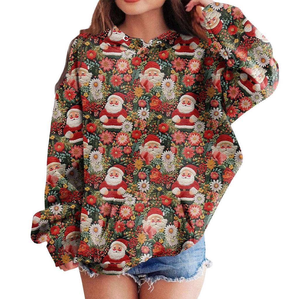 Детские толстовки с капюшоном, свободные рождественские принты, спортивная рубашка с капюшоном, модная спортивная рубашка