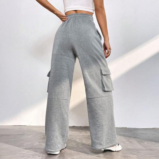 Брюки карго эластичные с высокой талией регулируемым шнурком длинные