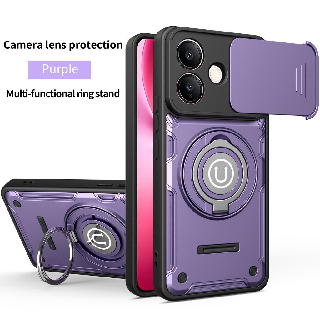360° Ring Kickstand Phone Case with Slide CameraCover For vivo Y400 Pro Y39 Y31 Y300 Y29s Y29 Y04 V60 Lite V60e V50 T4x iQOO Z10
