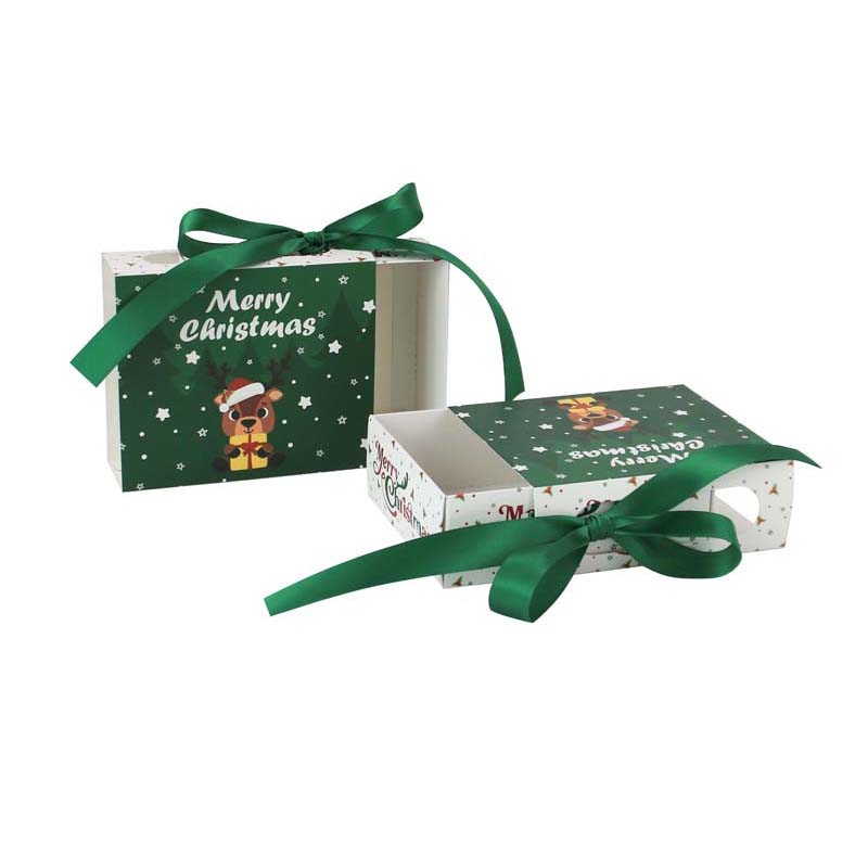 WTEMPO Christmas Gift Packaging Boxes Christmas Drawer Style Paper Boxes Festive Events Souvenir Gift Boxes Creative Printed DIY Ribbon Bow Boxes