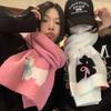 Sweet Cool Rabbit Handmade Bow Winter Warm Scarf Women's Knitted Wool Imitation Cashmere Scarf Solid Color Cartoon Korean